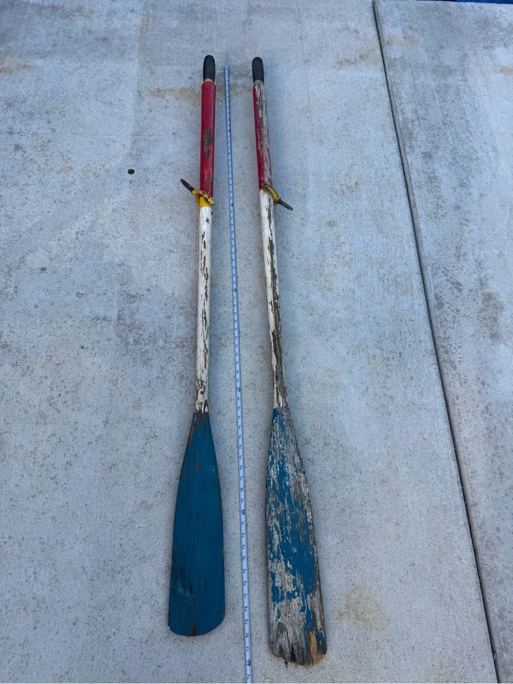 Vintage Wooden Boat Oars Original Paint And Metal Oar Locks Rare Find
